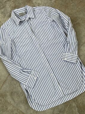 Athleta Blue and White Vertical Stripe Button-Down Shirt/tunic
